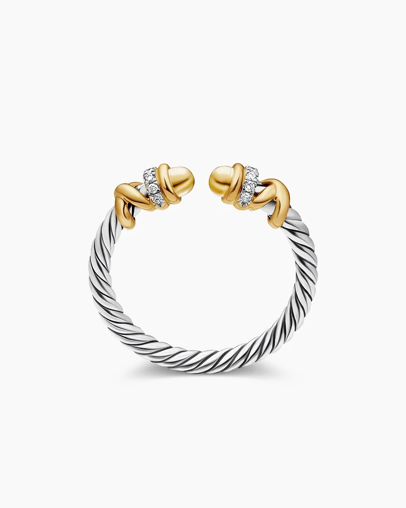 Petite Helena Ring Sterling Silver with 18K Yellow Gold Domes and Diamonds, 2.5mm