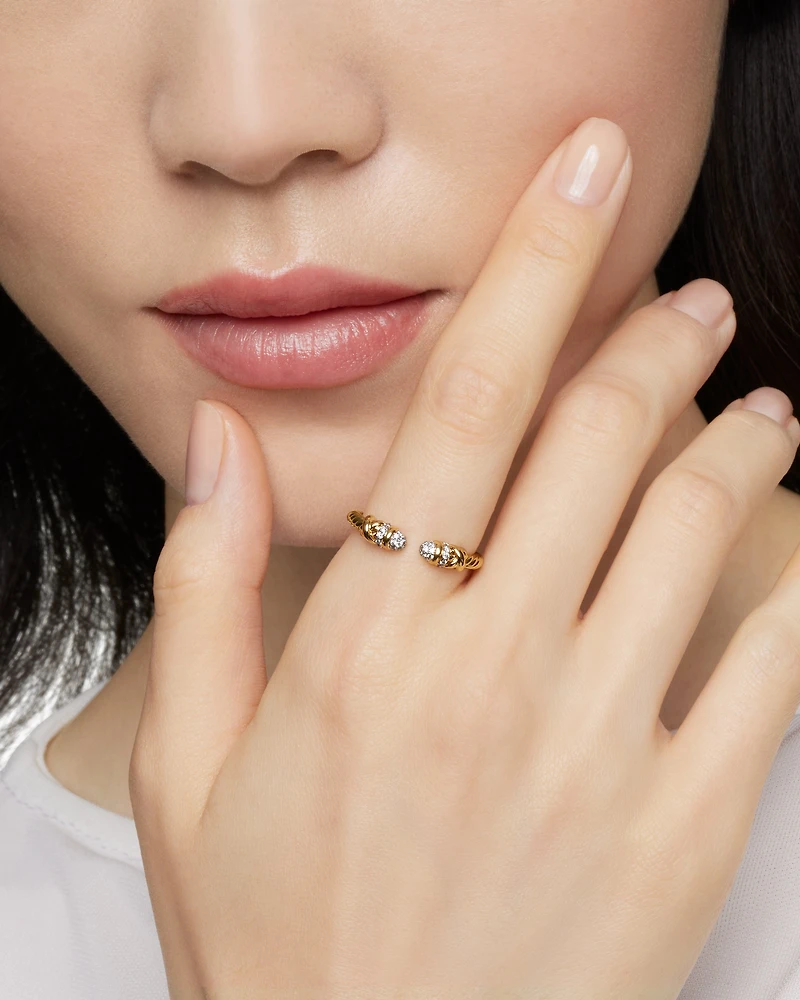 Petite Helena Open Ring 18K Yellow Gold with Diamonds, 2.5mm