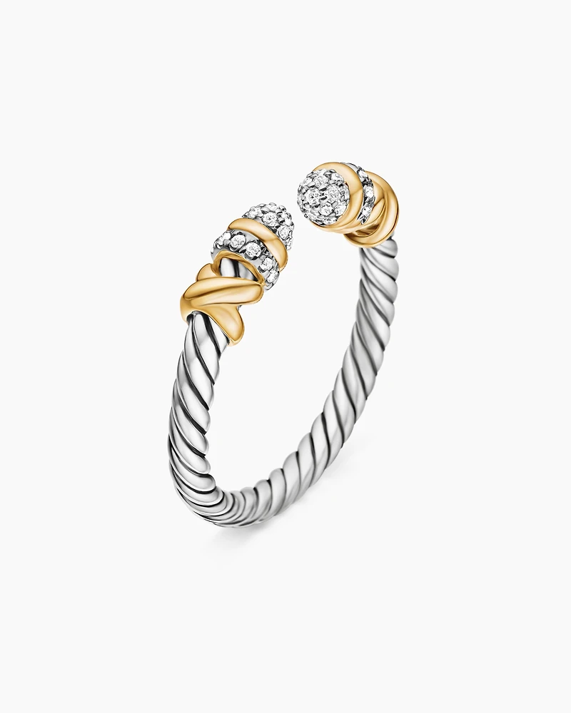 Petite Helena Open Ring Sterling Silver with 18K Yellow Gold and Diamonds, 2.5mm