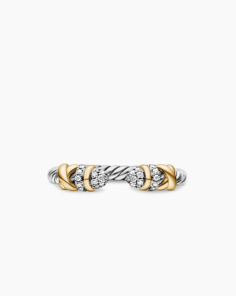 Petite Helena Open Ring Sterling Silver with 18K Yellow Gold and Diamonds, 2.5mm