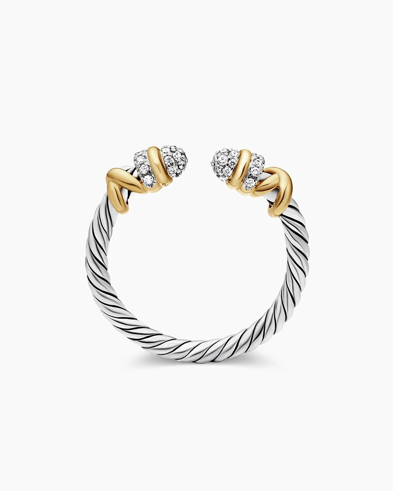 Petite Helena Open Ring Sterling Silver with 18K Yellow Gold and Diamonds, 2.5mm