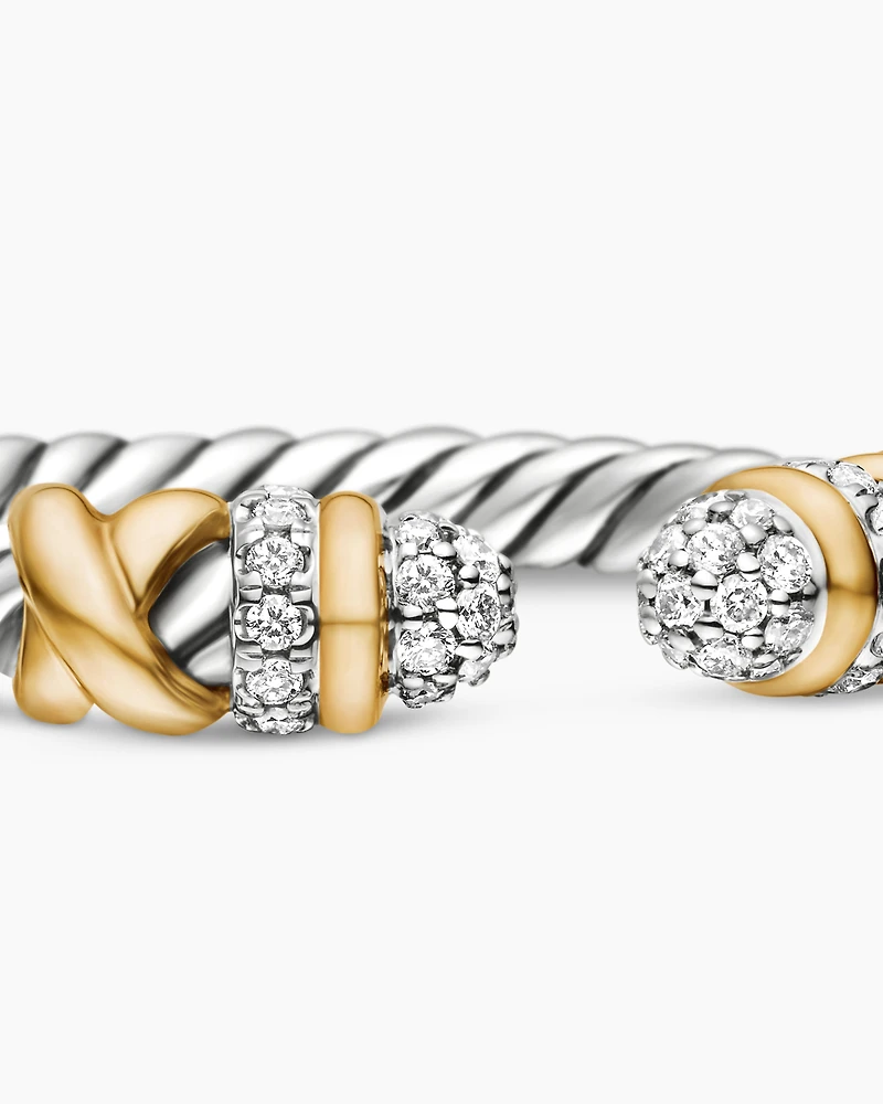 Petite Helena Open Ring Sterling Silver with 18K Yellow Gold and Diamonds, 2.5mm