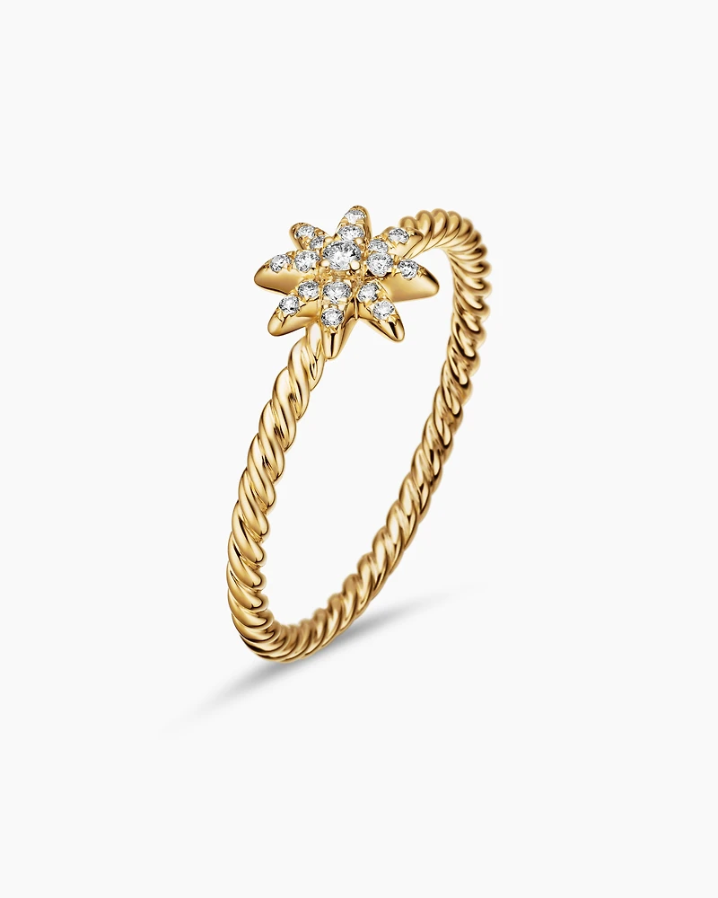 Petite Starburst Station Ring 18K Yellow Gold with Diamonds, 7.5mm