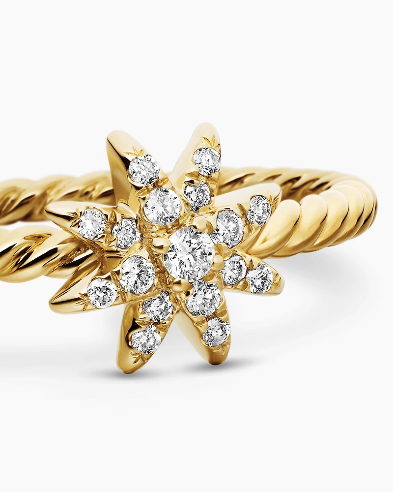 Petite Starburst Station Ring 18K Yellow Gold with Diamonds, 7.5mm