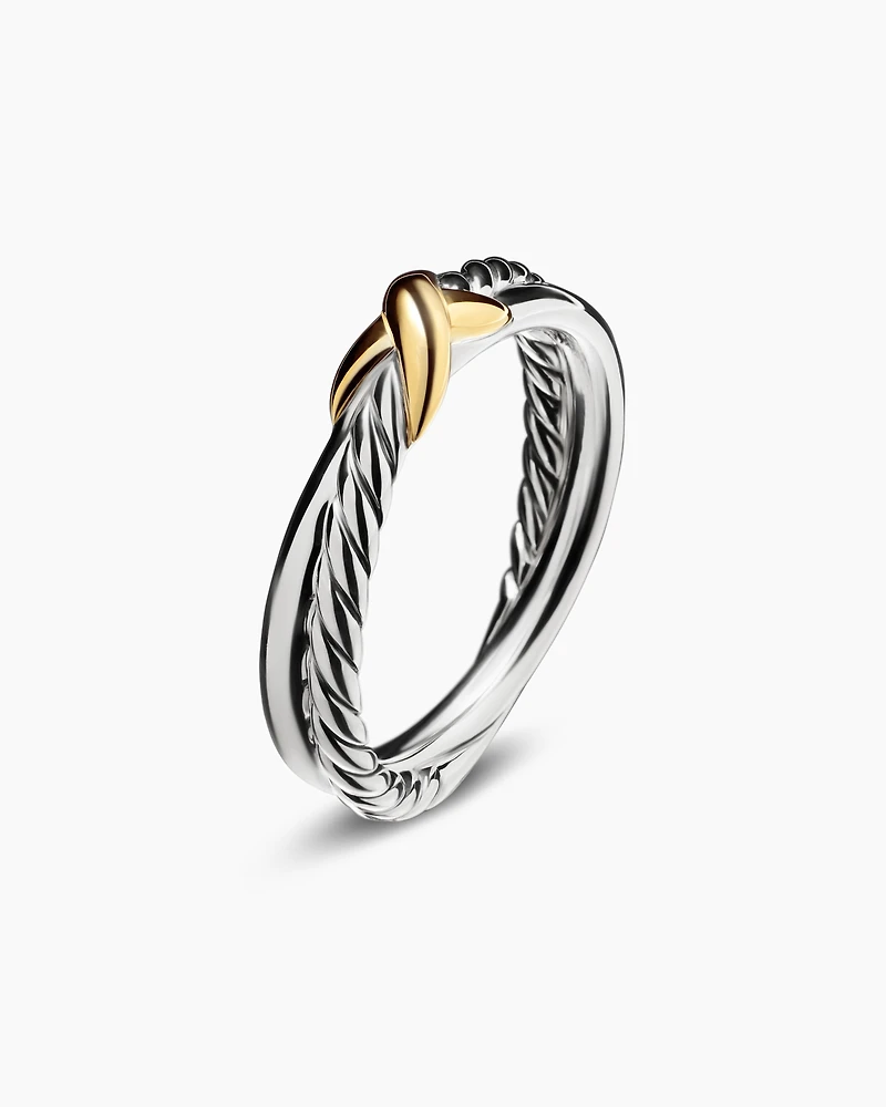 Petite X Ring Sterling Silver with 18K Yellow Gold, 4mm