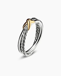 Petite X Ring Sterling Silver with 18K Yellow Gold, 4mm