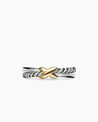 Petite X Ring Sterling Silver with 18K Yellow Gold, 4mm