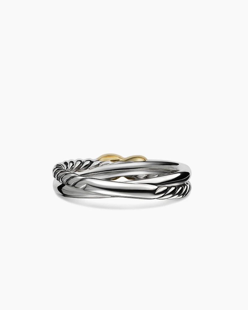 Petite X Ring Sterling Silver with 18K Yellow Gold, 4mm