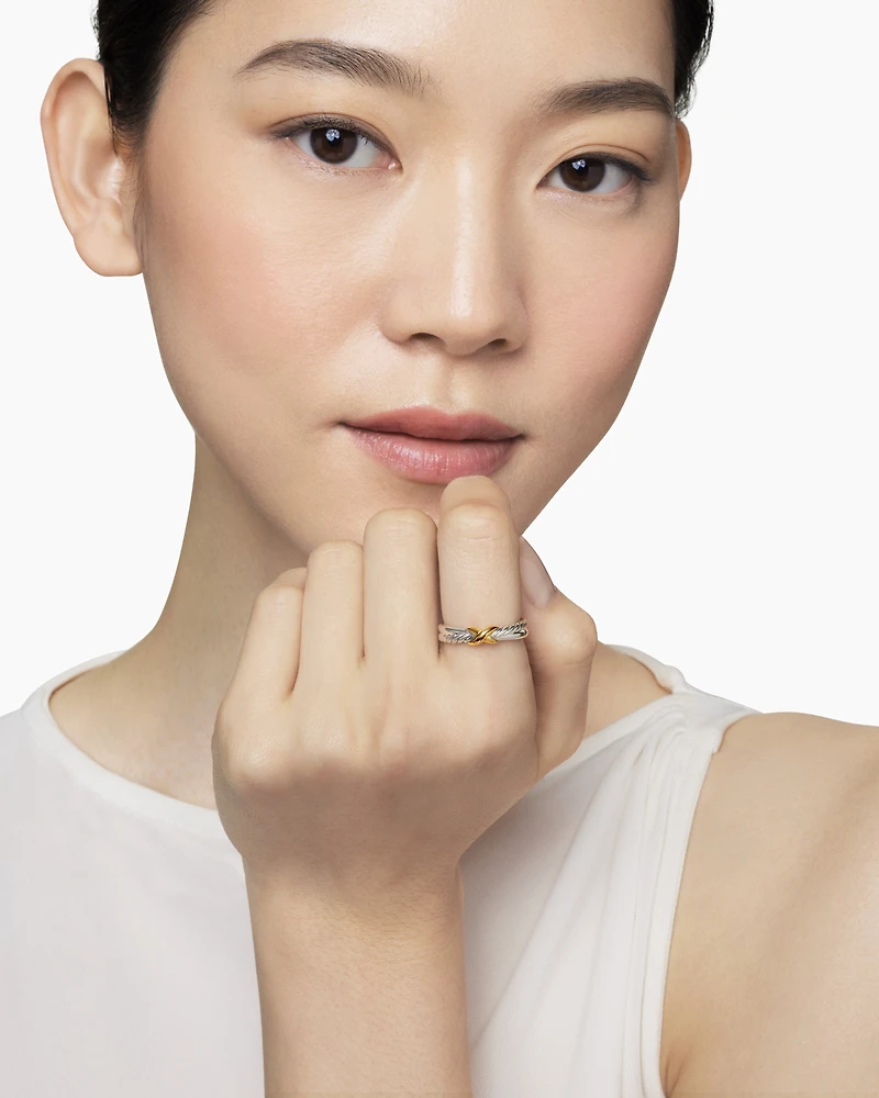 Petite X Ring Sterling Silver with 18K Yellow Gold, 4mm