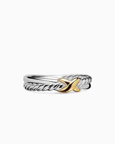 Petite X Ring Sterling Silver with 18K Yellow Gold, 4mm