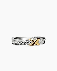 Petite X Ring Sterling Silver with 18K Yellow Gold, 4mm