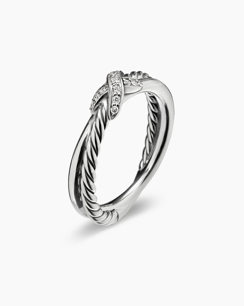 Petite X Ring Sterling Silver with Diamonds, 4mm