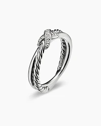 Petite X Ring Sterling Silver with Diamonds, 4mm