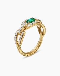 Stax Chain Link Stone Ring 18K Yellow Gold with Diamonds and Emerald, 7mm