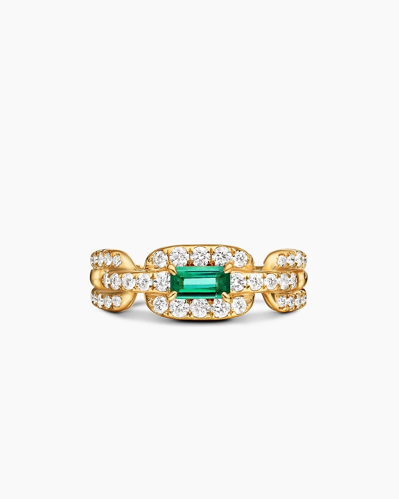 Stax Chain Link Stone Ring 18K Yellow Gold with Diamonds and Emerald, 7mm