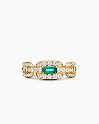 Stax Chain Link Stone Ring 18K Yellow Gold with Diamonds and Emerald, 7mm