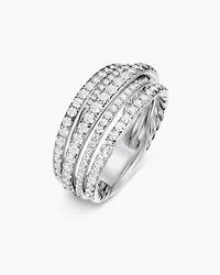 Pavé Crossover Ring 18K White Gold with Diamonds, 11mm
