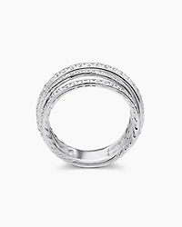 Pavé Crossover Ring 18K White Gold with Diamonds, 11mm