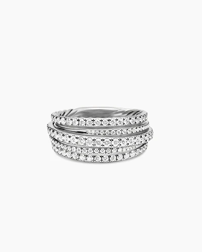 Pavé Crossover Ring 18K White Gold with Diamonds, 11mm