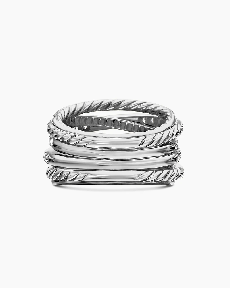 Pavé Crossover Ring in 18K White Gold with Diamonds, 16mm