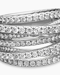 Pavé Crossover Ring in 18K White Gold with Diamonds, 16mm