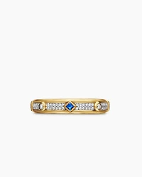 Modern Renaissance Band Ring in 18K Yellow Gold with Diamonds and Blue Sapphires, 4mm