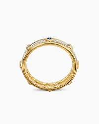 Modern Renaissance Band Ring in 18K Yellow Gold with Diamonds and Blue Sapphires, 4mm