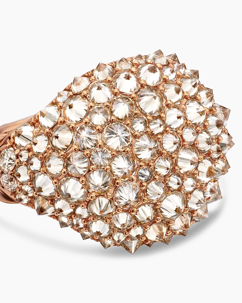 Reverse Set Pavé Signet Ring in 18K Rose Gold with Cognac Diamonds, 17.5mm