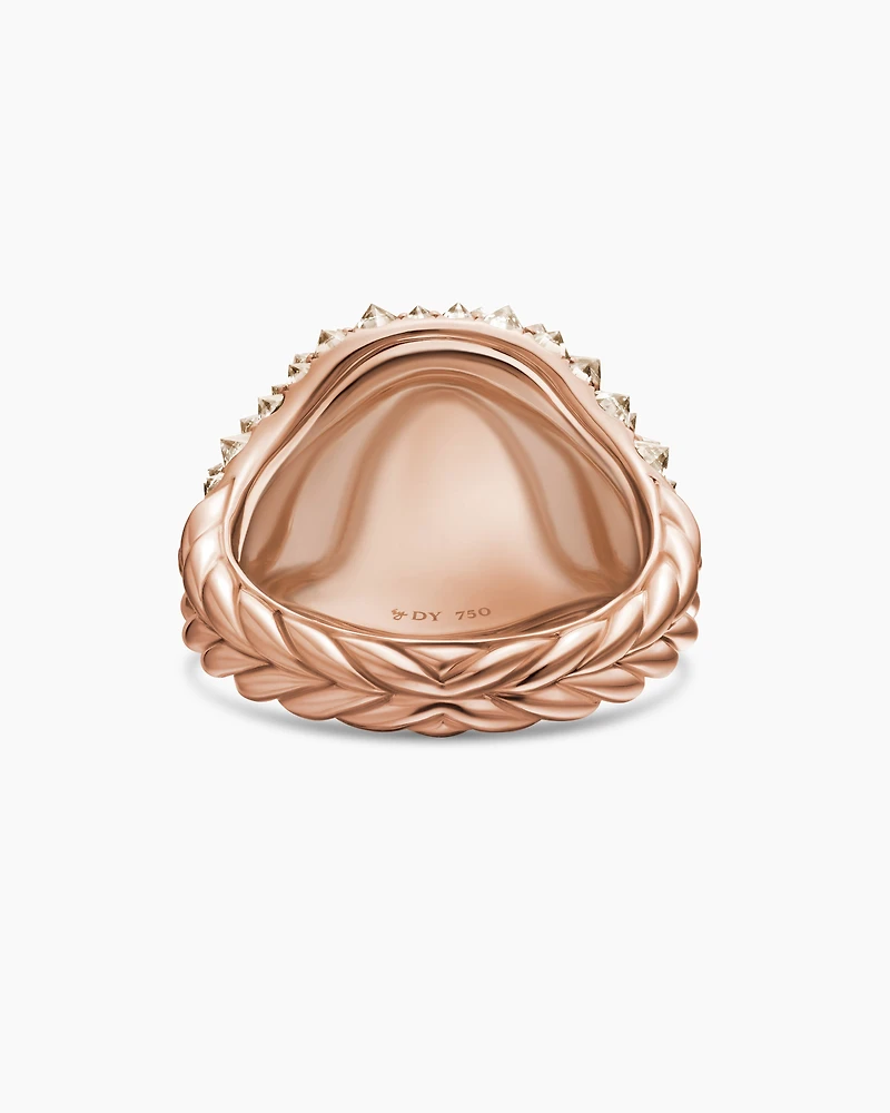 Reverse Set Pavé Signet Ring in 18K Rose Gold with Cognac Diamonds, 17.5mm