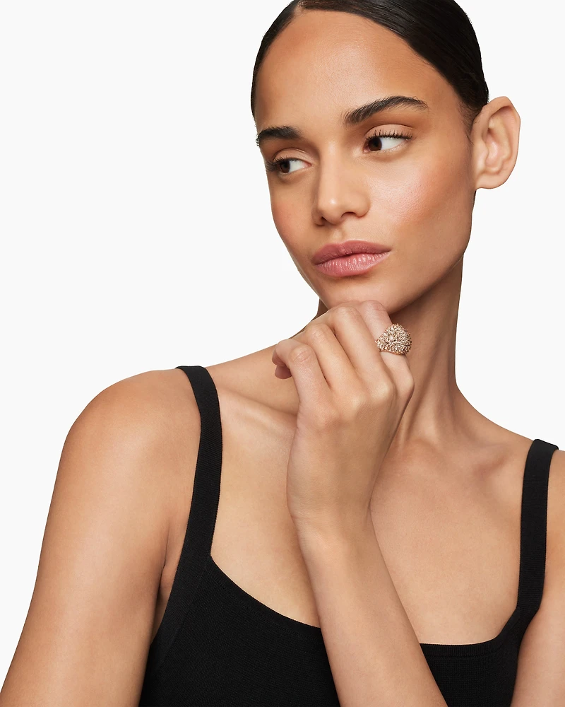 Reverse Set Pavé Signet Ring in 18K Rose Gold with Cognac Diamonds, 17.5mm