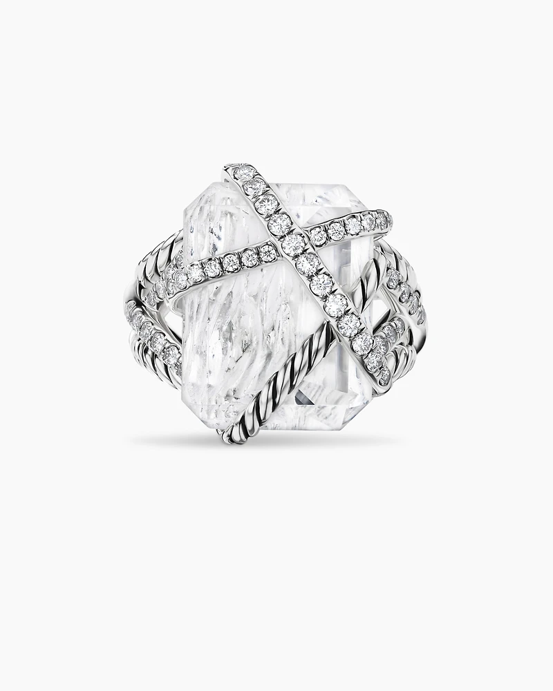 Cable Wrap Ring Sterling Silver with Crystal and Diamonds, 20.4mm