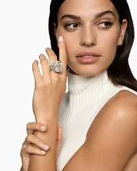 Cable Wrap Ring Sterling Silver with Crystal and Diamonds, 20.4mm