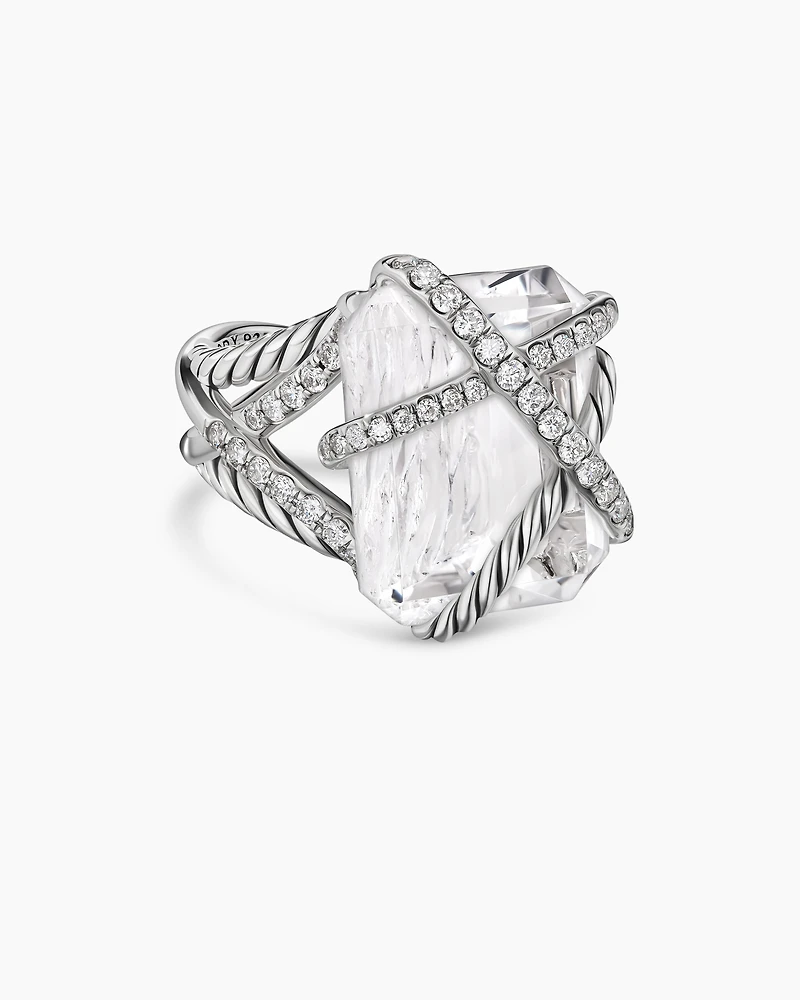 Cable Wrap Ring Sterling Silver with Crystal and Diamonds, 20.4mm