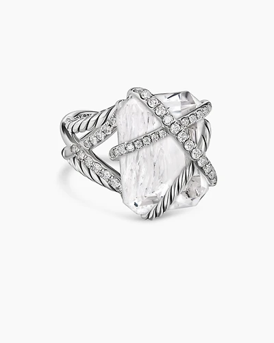 Cable Wrap Ring Sterling Silver with Crystal and Diamonds, 20.4mm