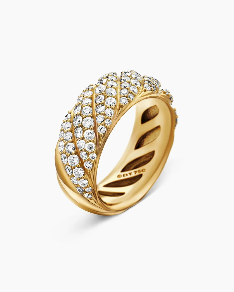 Sculpted Cable Band Ring 18K Yellow Gold with Diamonds