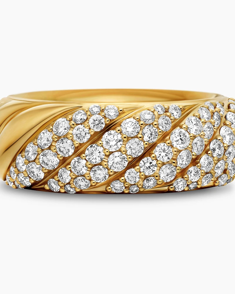 Sculpted Cable Band Ring 18K Yellow Gold with Diamonds