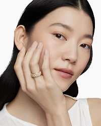 Sculpted Cable Band Ring 18K Yellow Gold with Diamonds