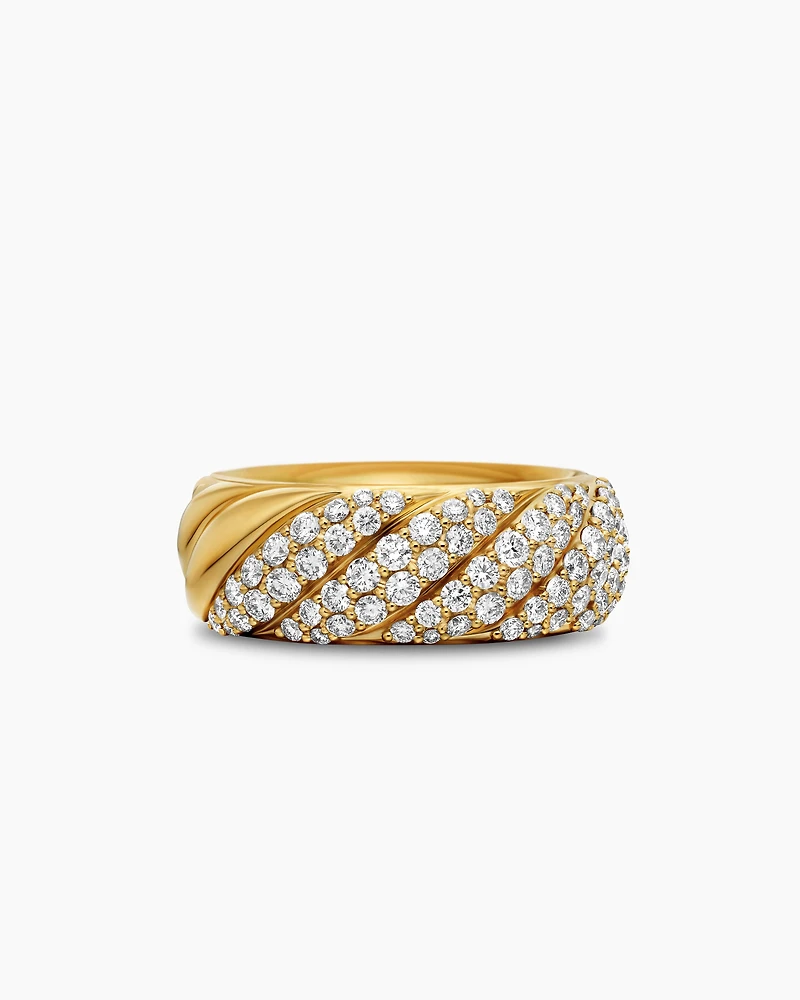 Sculpted Cable Band Ring 18K Yellow Gold with Diamonds