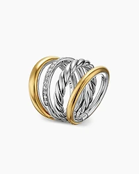 DY Mercer® Four Row Ring Sterling Silver with 18K Yellow Gold and Diamonds, 13.8mm