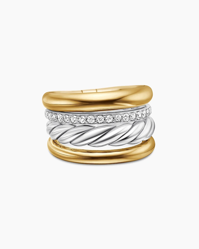 DY Mercer® Four Row Ring Sterling Silver with 18K Yellow Gold and Diamonds, 13.8mm