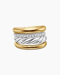 DY Mercer® Four Row Ring Sterling Silver with 18K Yellow Gold and Diamonds, 13.8mm