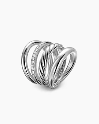DY Mercer® Four Row Ring Sterling Silver with Diamonds, 13.8mm