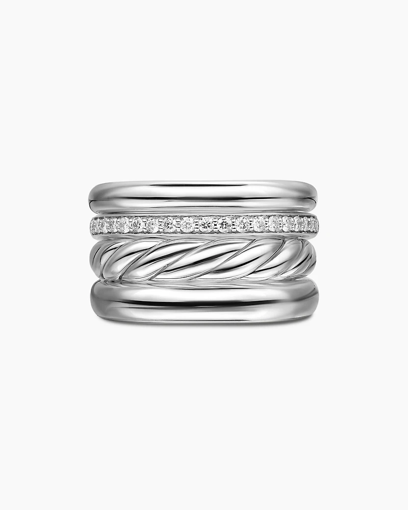 DY Mercer® Four Row Ring Sterling Silver with Diamonds, 13.8mm
