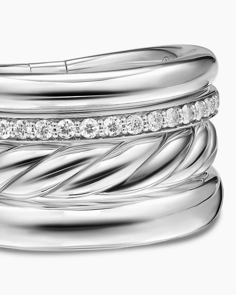 DY Mercer® Four Row Ring Sterling Silver with Diamonds, 13.8mm