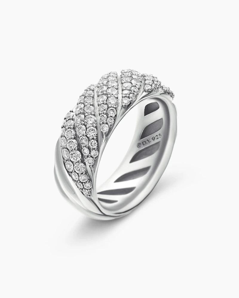 Sculpted Cable Band Ring Sterling Silver with Diamonds, 7.5mm