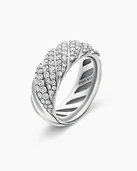 Sculpted Cable Band Ring Sterling Silver with Diamonds, 7.5mm