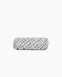 Sculpted Cable Band Ring Sterling Silver with Diamonds, 7.5mm