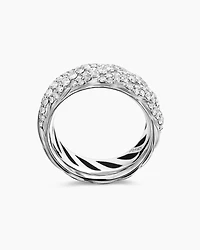 Sculpted Cable Band Ring Sterling Silver with Diamonds, 7.5mm