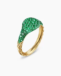 Petite Pavé Pinky Ring 18K Yellow Gold with Emeralds, 7mm
