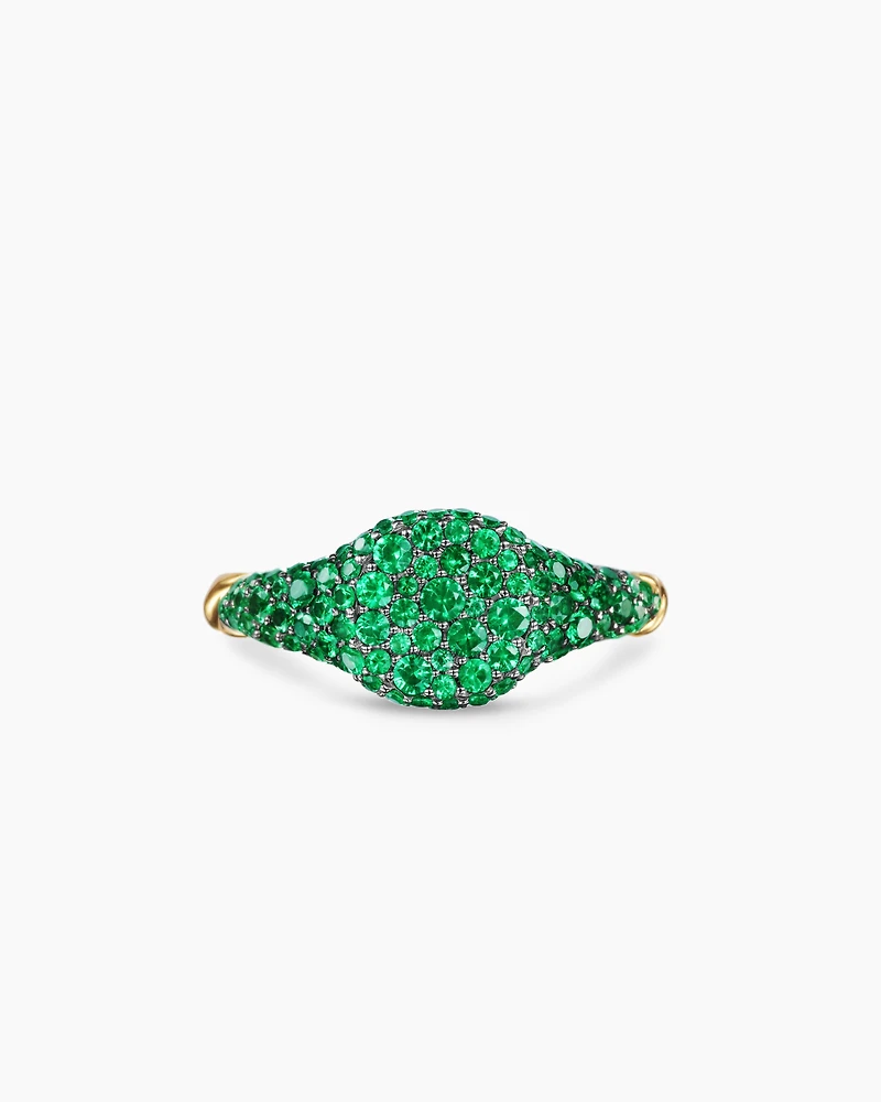 Petite Pavé Pinky Ring 18K Yellow Gold with Emeralds, 7mm